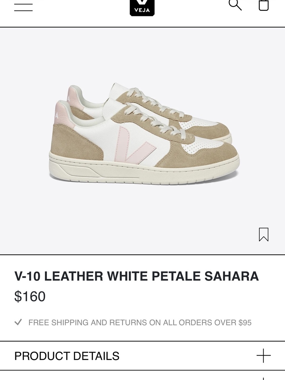 Veja V-10 Sneakers in White, Petale & Sahara